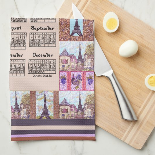 2025 Kalender Parijs Eiffeltoren Pointillisme Art Theedoek (Quarter Fold)