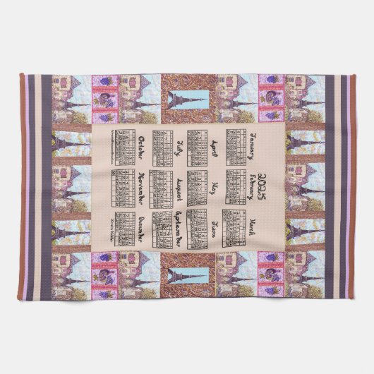 2025 Kalender Parijs Eiffeltoren Pointillisme Art Theedoek (Horizontaal)