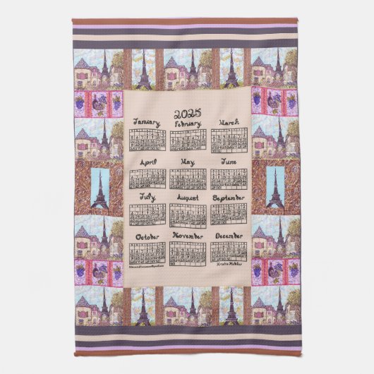 2025 Kalender Parijs Eiffeltoren Pointillisme Art Theedoek (Verticaal)