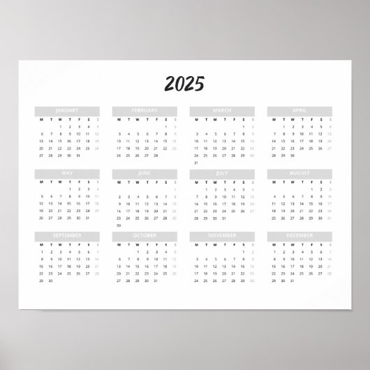 2025 Kalender per maand Thuis Kantoor School Muur Poster (Voorkant)