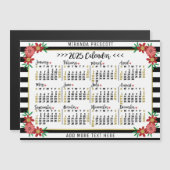 2025 Kalender Preppy Bloemen Strepen Custom Magnet (Voorkant / Achterkant)