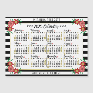 2025 Kalender Preppy Bloemen Strepen Custom Magnet