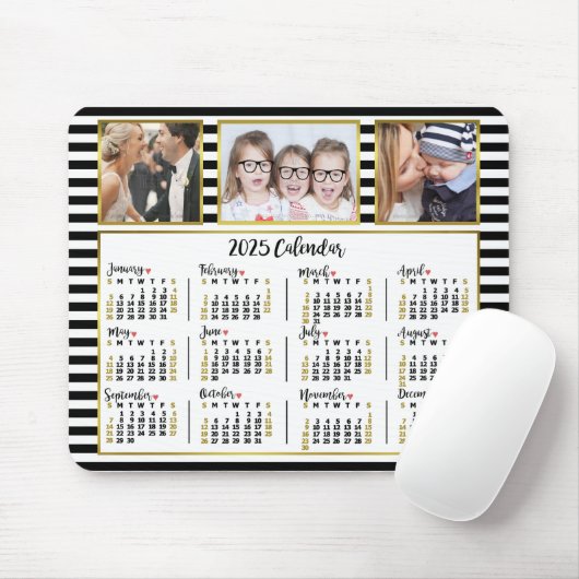 2025 Kalender Preppy Stripes Aangepaste Fotocollag Muismat (Met muis)