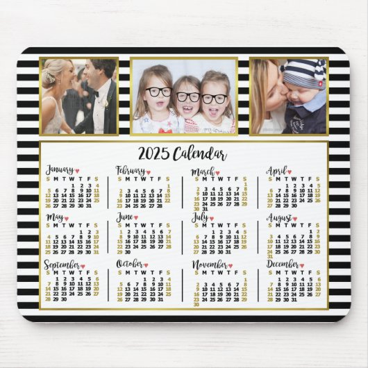 2025 Kalender Preppy Stripes Aangepaste Fotocollag Muismat (Voorkant)