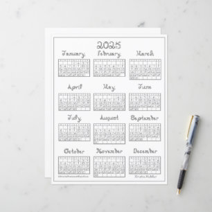 2025 Kalender Printable Zilver Grijs Stof Font