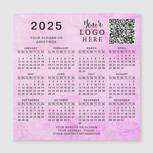 2025 Kalender QR Code Business Logo Roze Magneet (Voorkant)