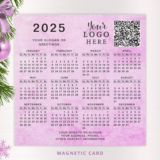 2025 Kalender QR Code Business Logo Roze Magneet