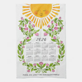 2025 Kalender Roze Bloemen Schattige Zon Bloemen Theedoek