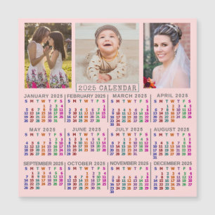 2025 Kalender Roze Familie Foto Collage Magneet