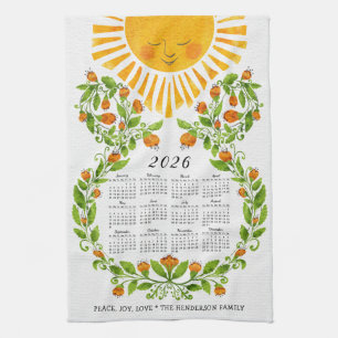 2025 Kalender Schattige Zon Sinaasappel Bloemen Bl Theedoek