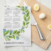 2025 Kalender Schattige Zonneblauw Bloemen Bloemen Theedoek (Quarter Fold)