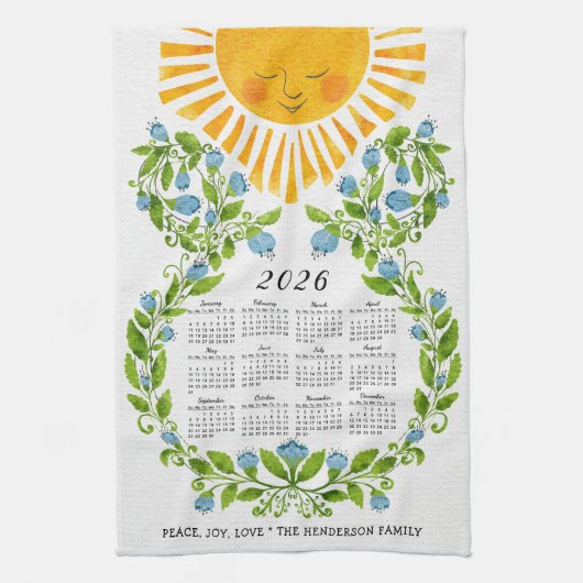2025 Kalender Schattige Zonneblauw Bloemen Bloemen Theedoek (Verticaal)
