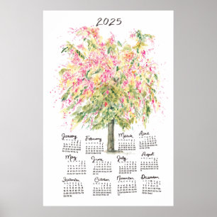 2025 Kalender Tall Waterverf Regenboog Douche Tree Poster