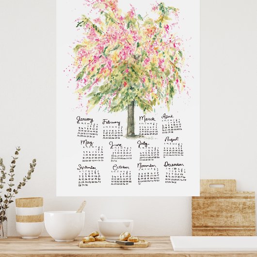 2025 Kalender Tall Waterverf Regenboog Douche Tree Poster (Keuken)