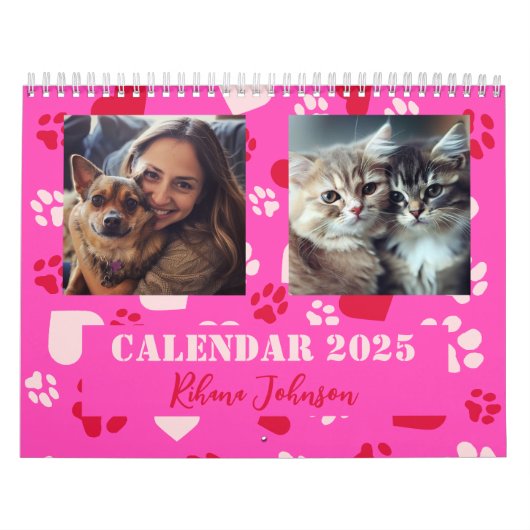 2025 Kalender Twee foto's, Naam, Roze (Hoes)