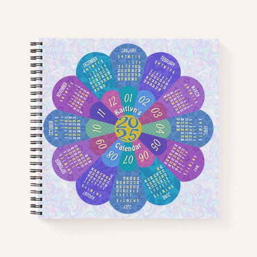 2025 Kalender Unieke Boho Paarse Bloem Custom Notitieboek (Voorkant)