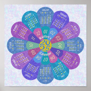 2025 Kalender Unieke Boho Paarse Bloem Custom Poster