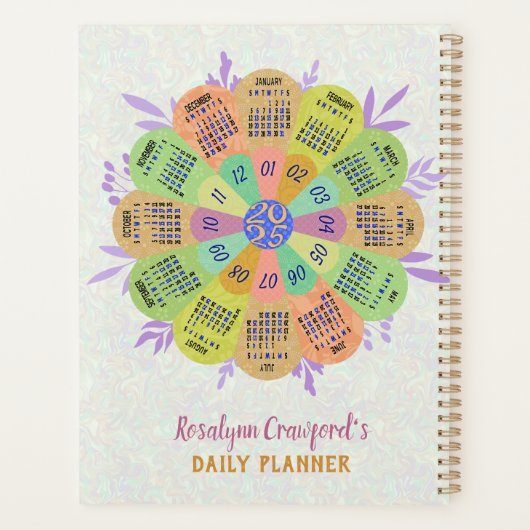 2025 Kalender Unieke Boho Retro Bloem Aangepaste N Planner (Achterkant)