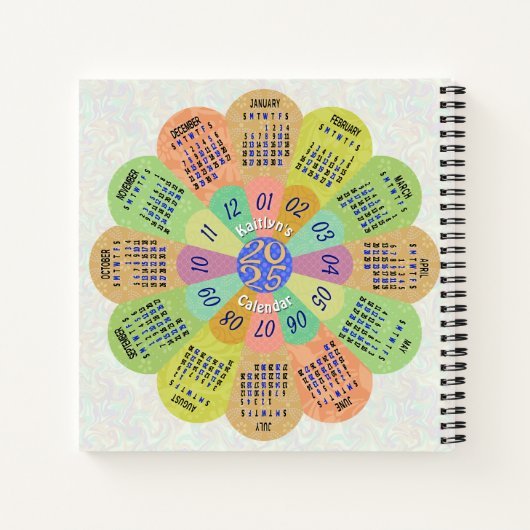 2025 Kalender Unieke Boho Retro Bloem met Naam Notitieboek (Achterkant)