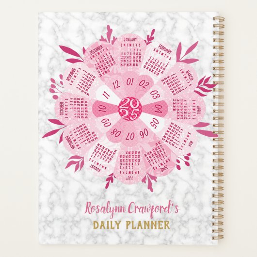 2025 Kalender Unieke Boho Roze Bloem Aangepaste Na Planner (Achterkant)