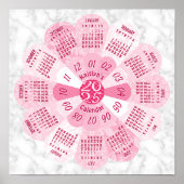 2025 Kalender Unieke Ronde Boho Roze Bloem Custom Poster (Voorkant)