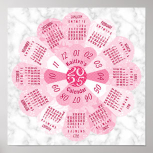 2025 Kalender Unieke Ronde Boho Roze Bloem Custom Poster