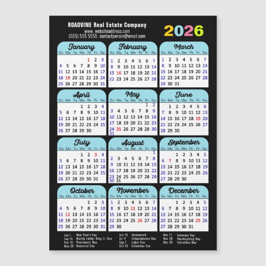 2025 Kalender US Feestdagen Eenvoudig Zakelijk Mag (Voorkant)
