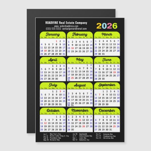 2025 Kalender US Feestdagen Green Corporate Magnet (Voorkant / Achterkant)