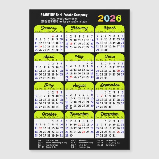 2025 Kalender US Feestdagen Green Corporate Magnet (Voorkant)