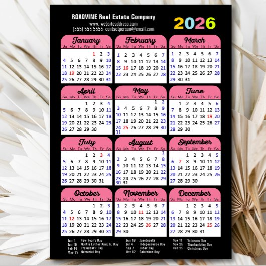 2025 Kalender US Feestdagen Roze Corporate Magneti