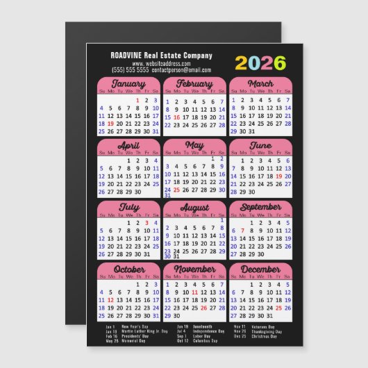 2025 Kalender US Feestdagen Roze Corporate Magneti (Voorkant / Achterkant)