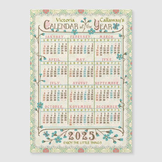2025 Kalender Victoriaans Art Nouveau Custom Magne (Voorkant)
