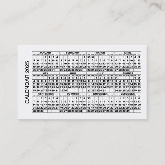 2025 Kalender Visitekaartje horizontaal Wit (Voorkant)