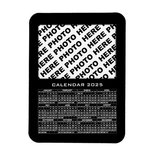 2025 Kalender Voeg 1 foto's Magneet Zwart (Verticaal)