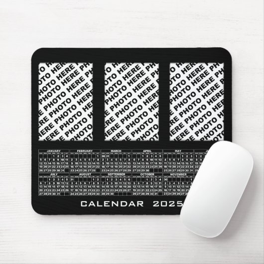 2025 Kalender Voeg 3 Verticale Foto's Mousepad Zwa Muismat (Met muis)