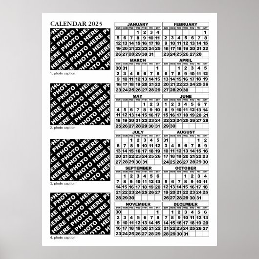 2025 Kalender Voeg 4 foto's poster 24x32in (Voorkant)