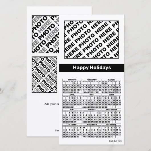 2025 Kalender Voeg 4 foto's toe Kaart Eenvoudig Zw (Voorkant / Achterkant)
