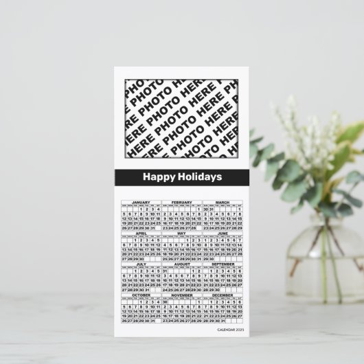 2025 Kalender Voeg 4 foto's toe Kaart Eenvoudig Zw (Staand voorkant)