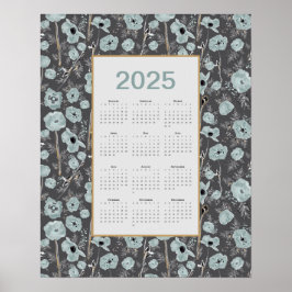 2025 Kalender Voljaar Blauw Grijs Poppies Poster