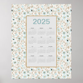2025 Kalender Voljaar Blue Cream Poppies Poster
