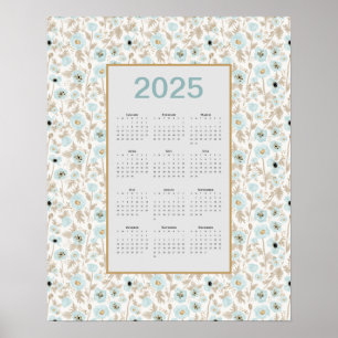 2025 Kalender Voljaar Blue Cream Poppies Poster