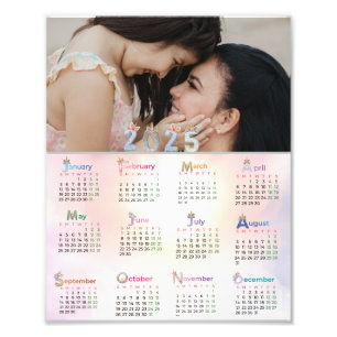 2025 Kalender Waterverf Eenhoorn Roze Regenboog Foto Afdruk