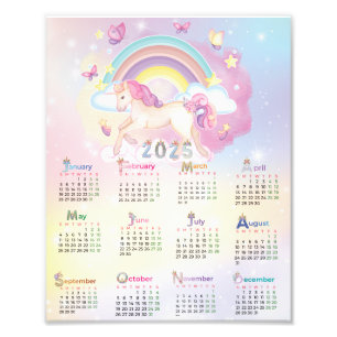 2025 Kalender Waterverf Eenhoorn Roze Regenboog Foto Afdruk