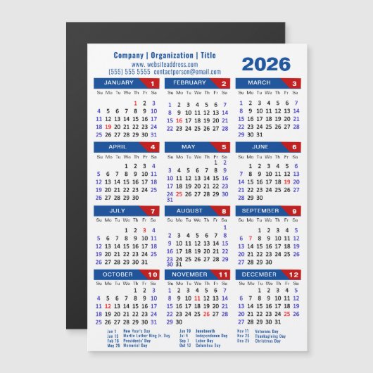2025 Kalender Zakelijk Eenvoudig Blauw Rood Magnet (Voorkant / Achterkant)