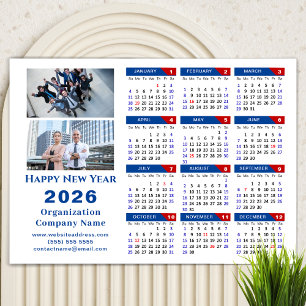 2025 Kalender Zakelijk Eenvoudig Blauw Rood Magnet