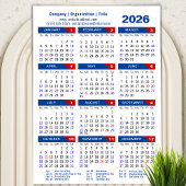 2025 Kalender Zakelijk Eenvoudig Blauw Rood Magnet