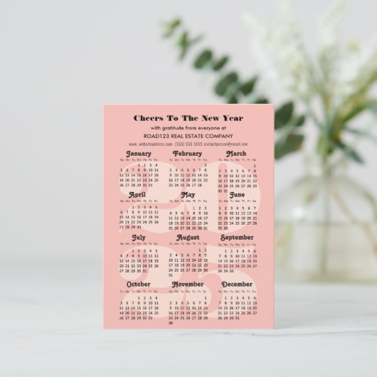 2025 Kalender Zakelijk Elegant Roze Minimalist Feestdagenkaart (Staand voorkant)