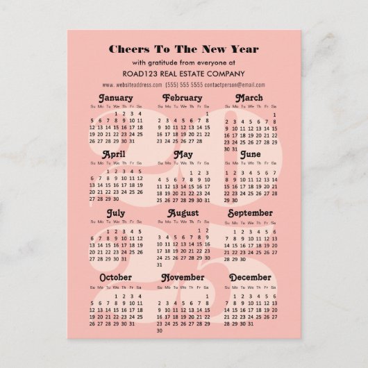 2025 Kalender Zakelijk Elegant Roze Minimalist Feestdagenkaart (Voorkant)