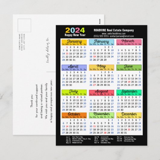 2025 Kalender Zakelijk Elegant Roze Minimalist Feestdagenkaart (Voorkant / Achterkant)