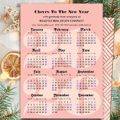 2025 Kalender Zakelijk Elegant Roze Minimalist Feestdagenkaart